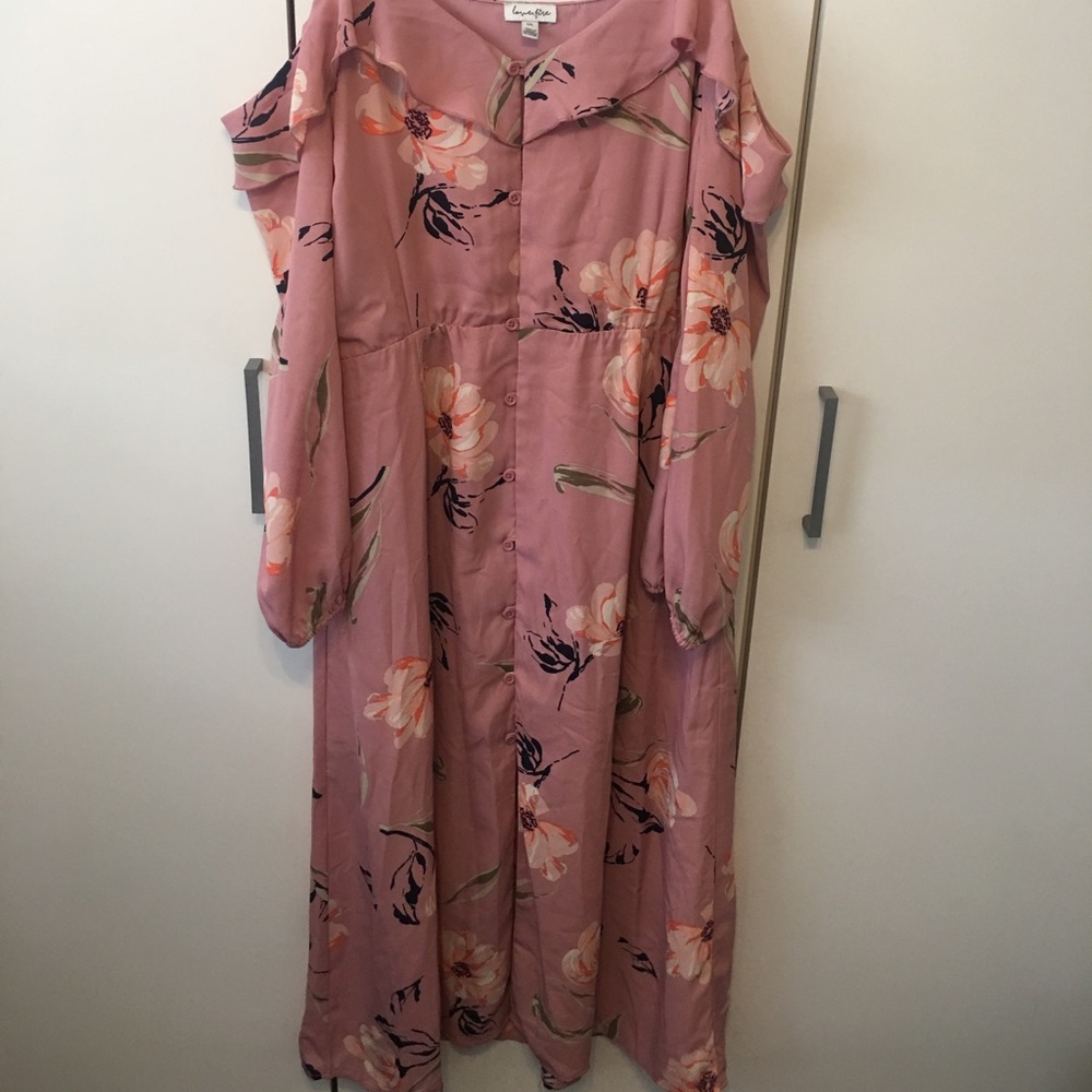 Floral Button Up Cold Shoulder Dress
